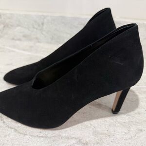 Ann Taylor black suede “shooties” heels never worn